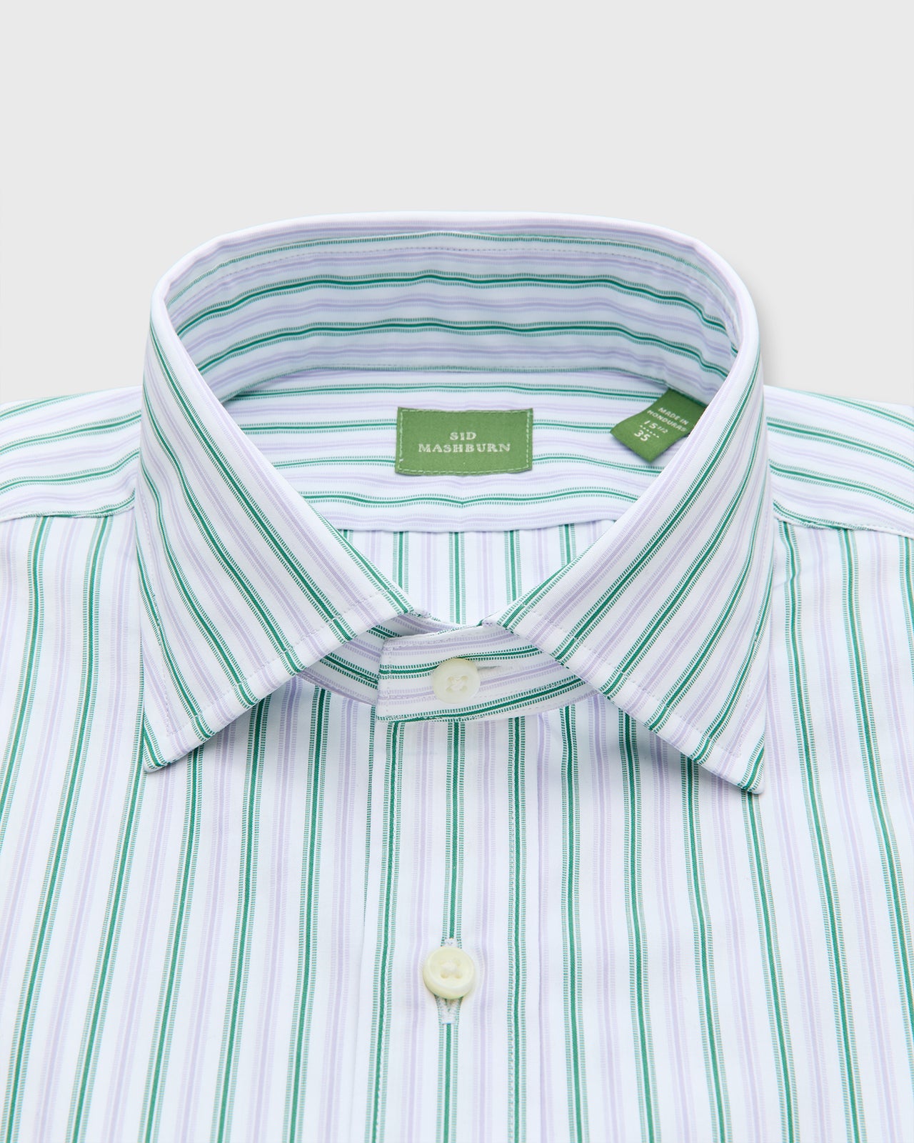 Spread Collar Dress Shirt in Green/Lavender Stripe Poplin