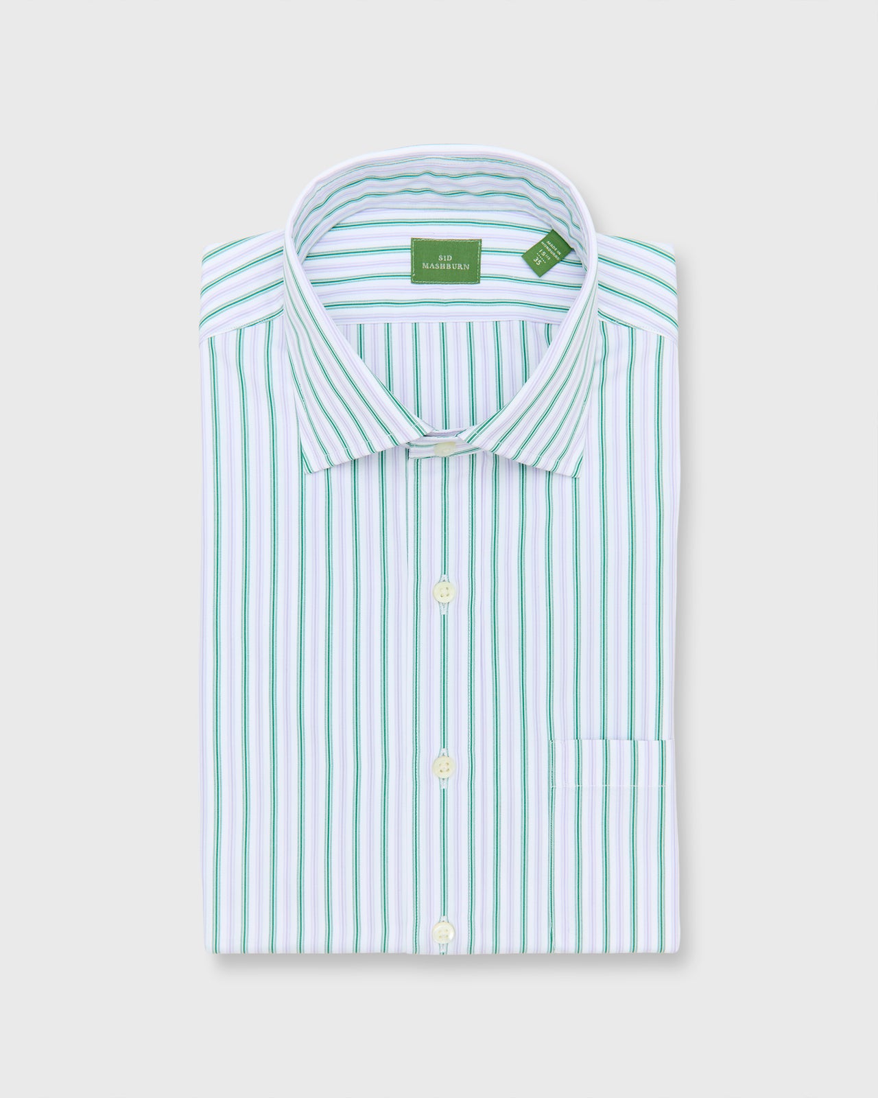 Spread Collar Dress Shirt in Green/Lavender Stripe Poplin