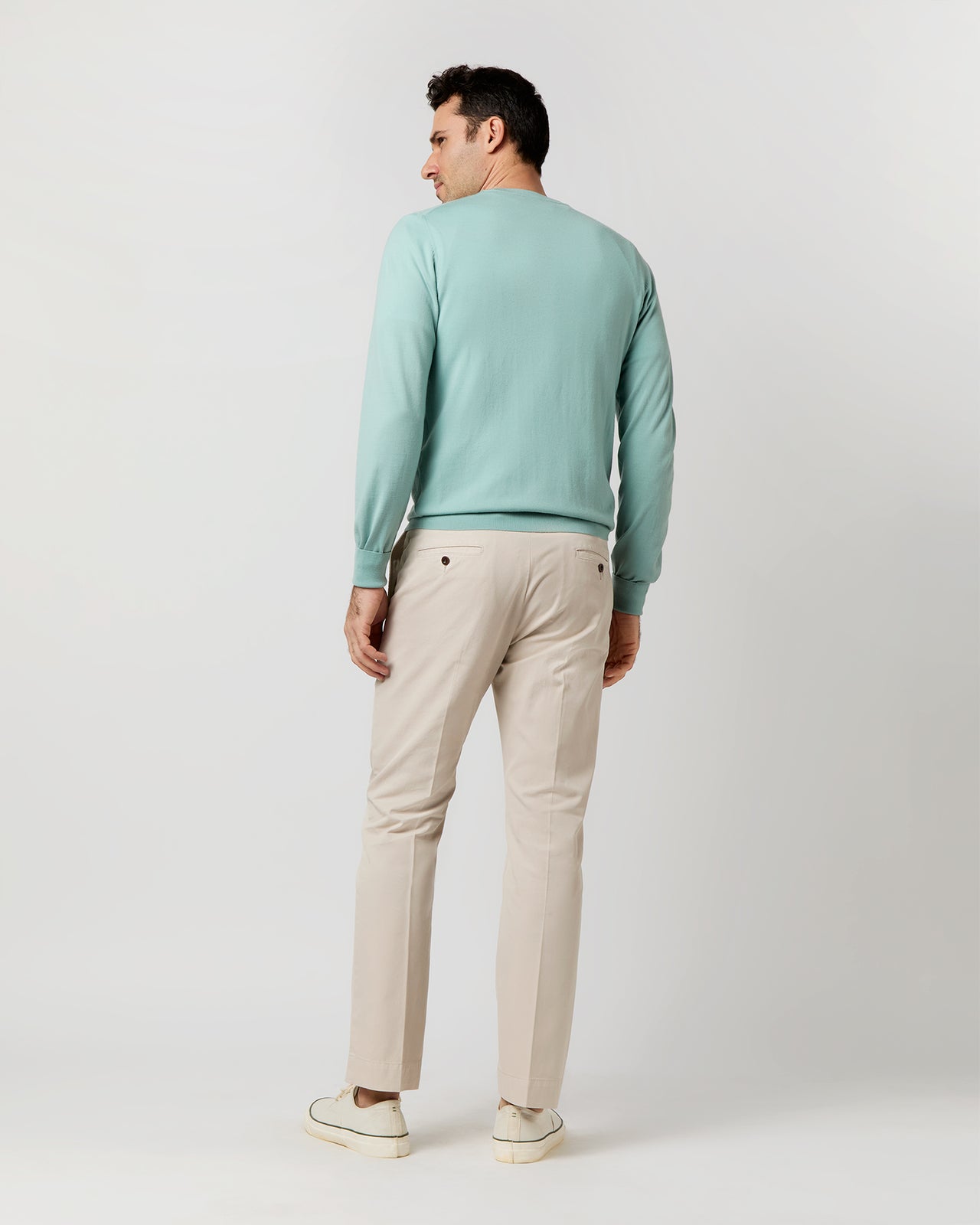 Fine-Gauge Crewneck Sweater in Celadon Escorial Wool