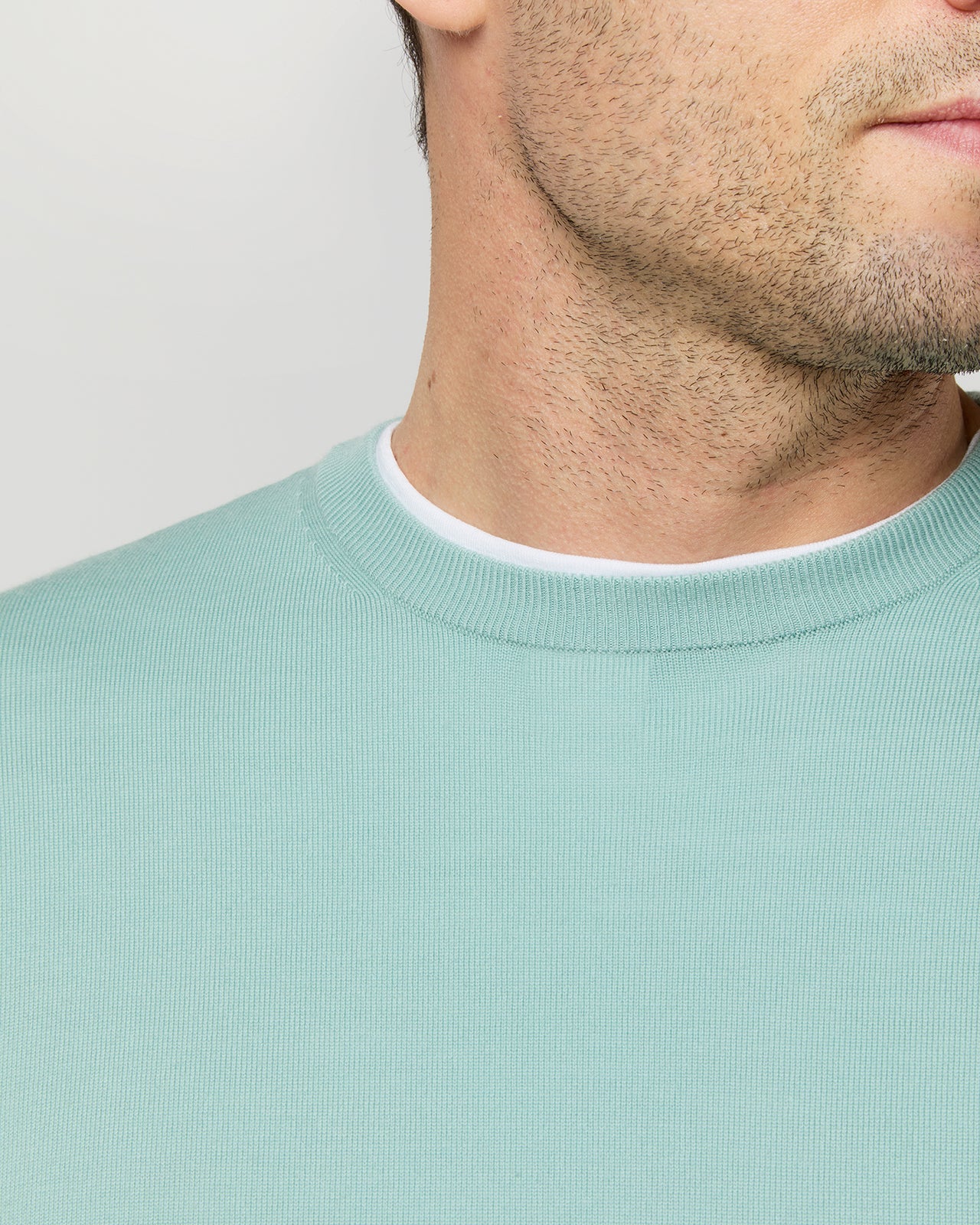 Fine-Gauge Crewneck Sweater in Celadon Escorial Wool