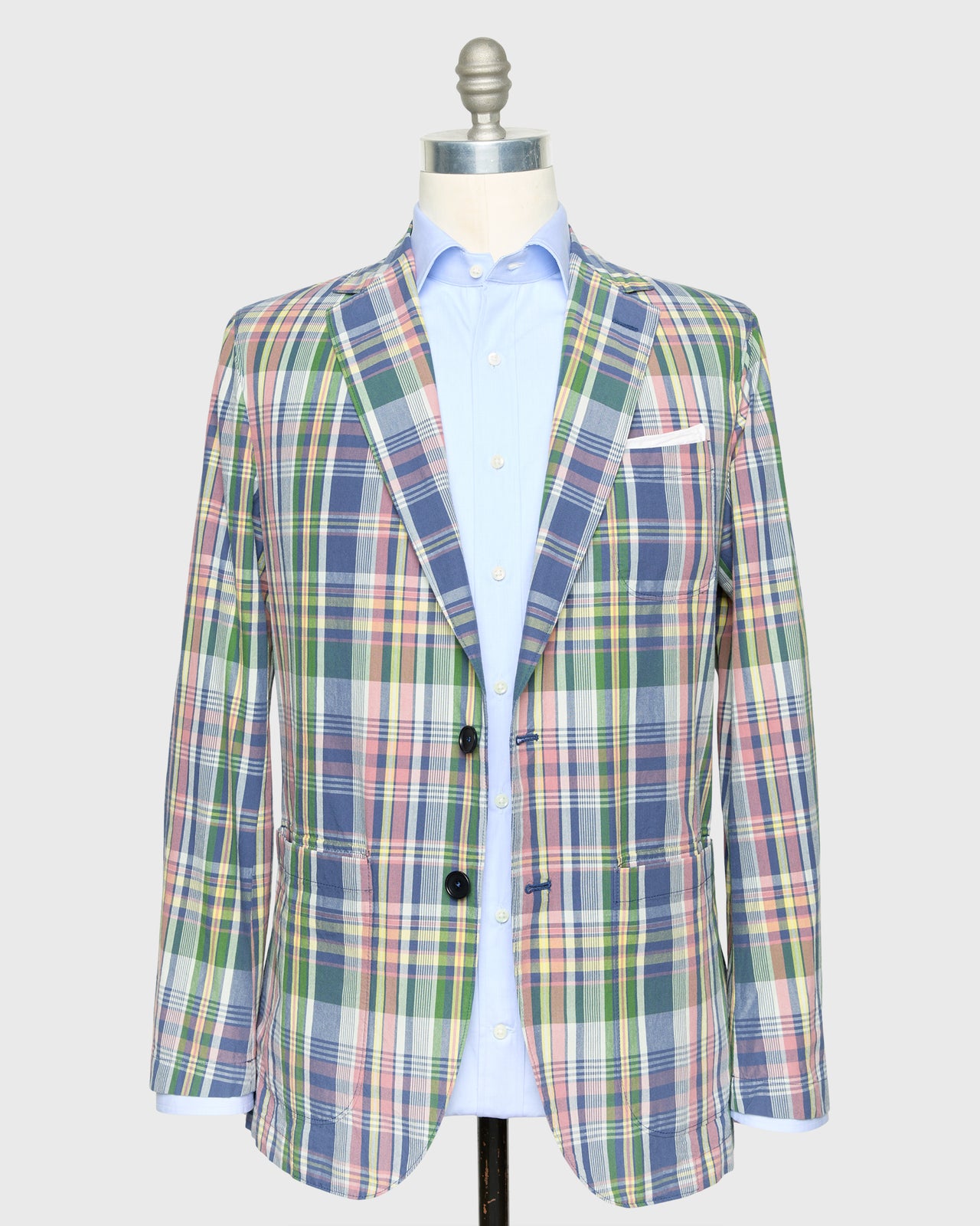 Butcher Jacket in Blue/Green/Orchid Plaid Madras