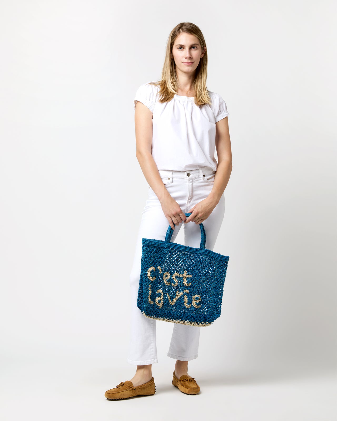 Small C'est La Vie Tote in Cobalt