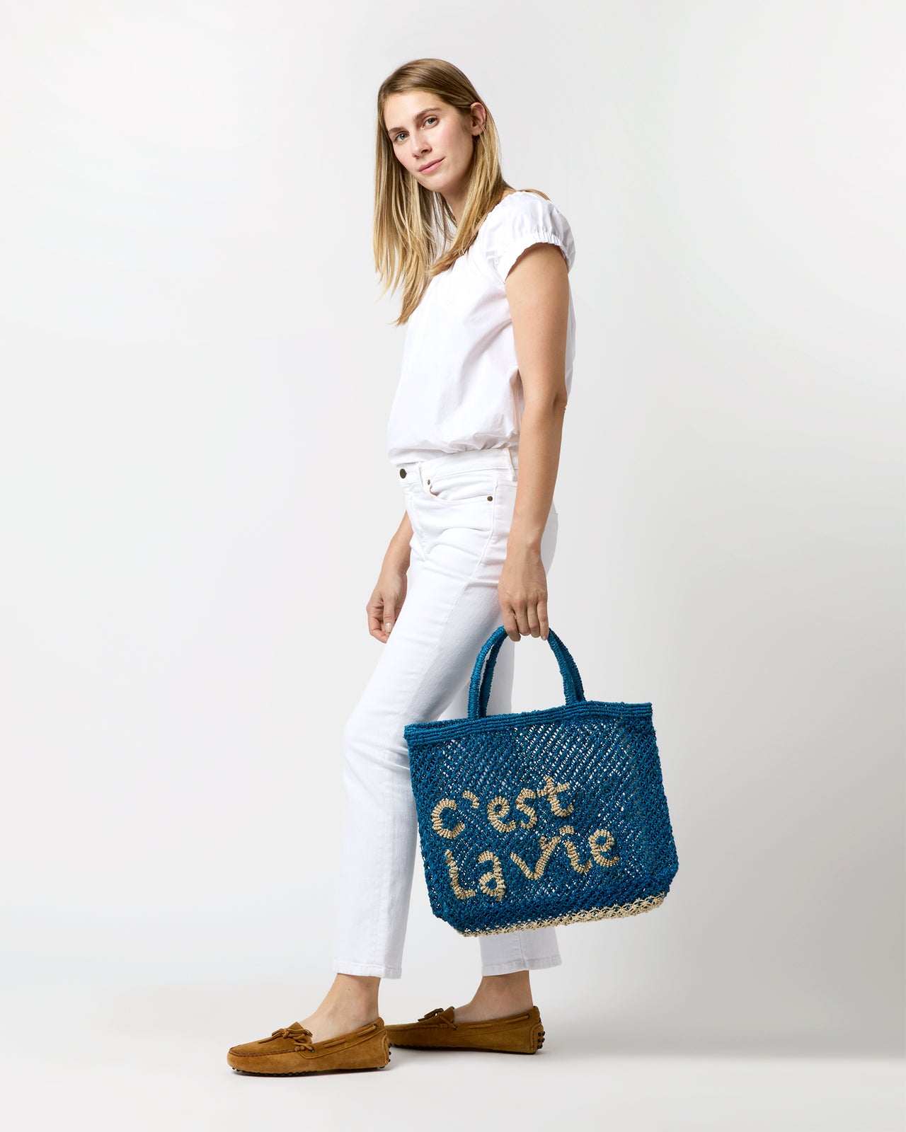 Small C'est La Vie Tote in Cobalt