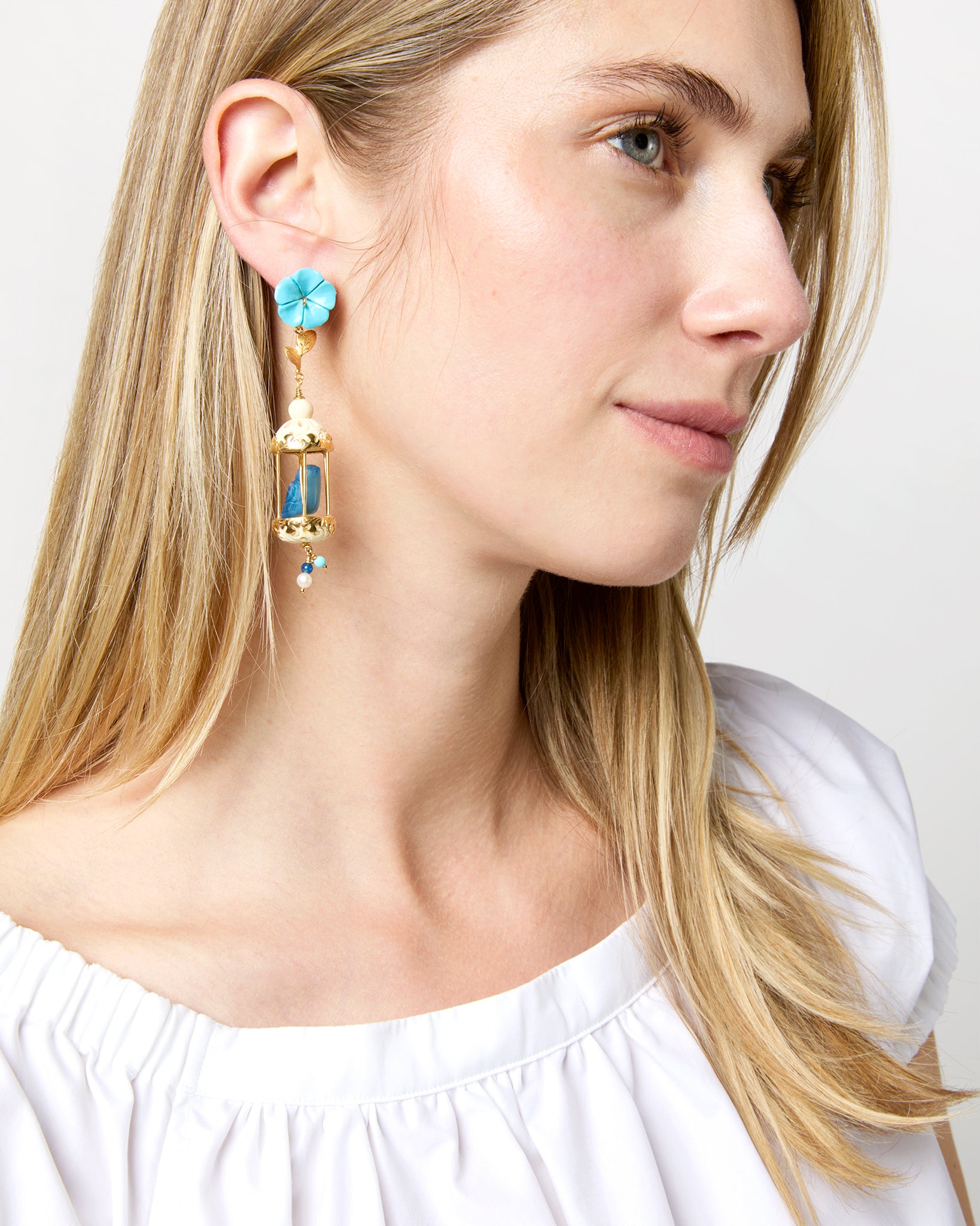 Aviary Classic Earrings in Turquoise/White/Lapis