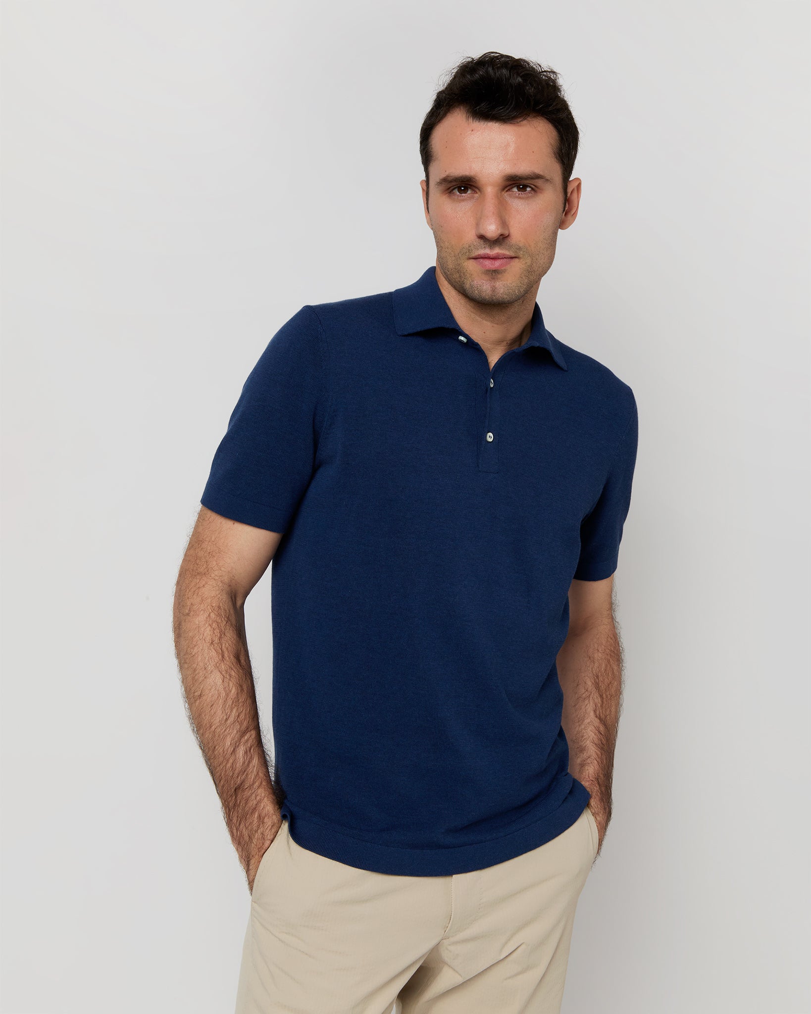 Rally Polo Sweater in Heather Marine Cotton