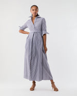 Load image into Gallery viewer, Ingrid Dress in Navy/White Bengal Stripe Cotton Lawn

