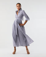 Load image into Gallery viewer, Ingrid Dress in Navy/White Bengal Stripe Cotton Lawn
