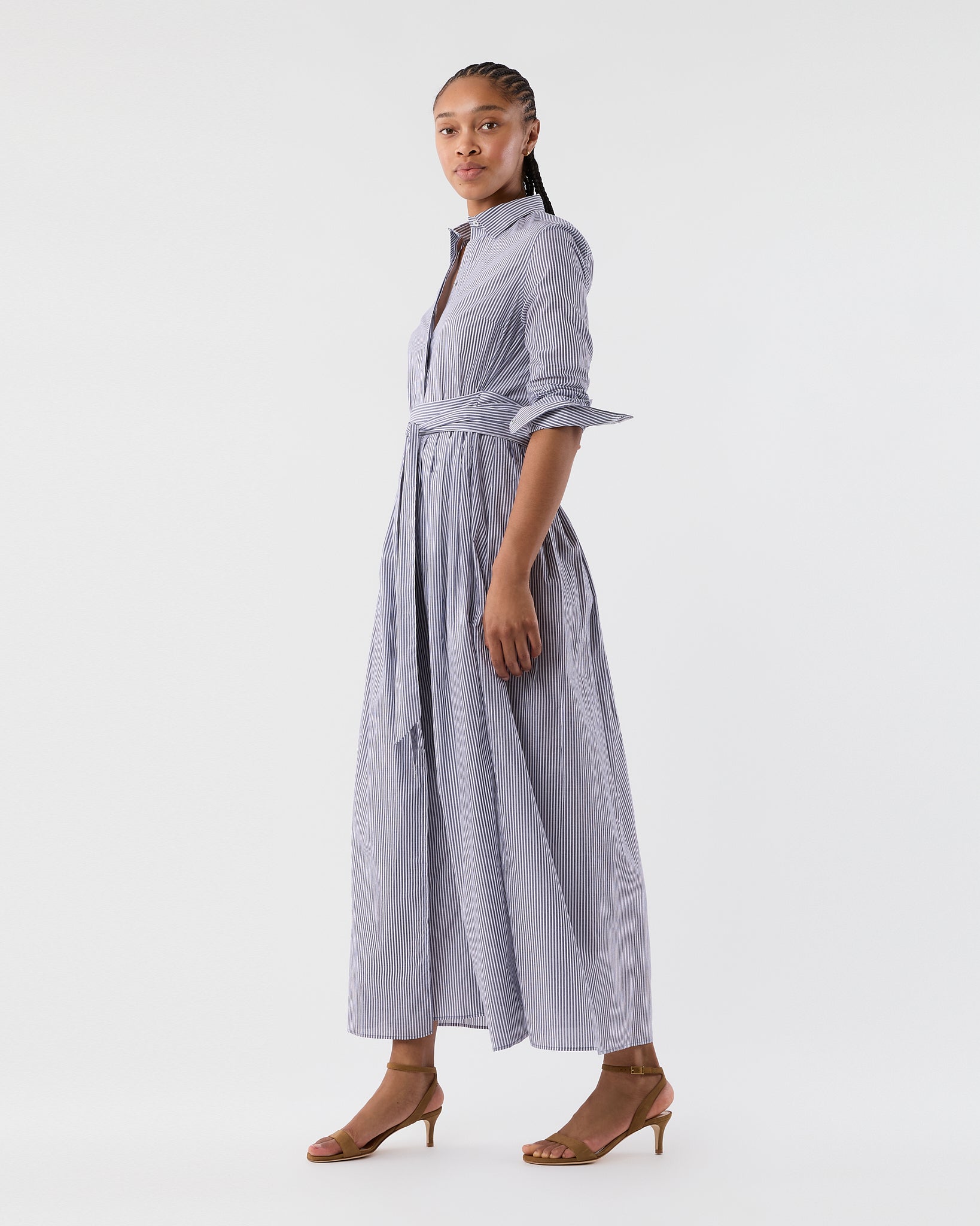 Ingrid Dress in Navy/White Bengal Stripe Cotton Lawn