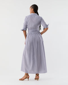 Ingrid Dress in Navy/White Bengal Stripe Cotton Lawn