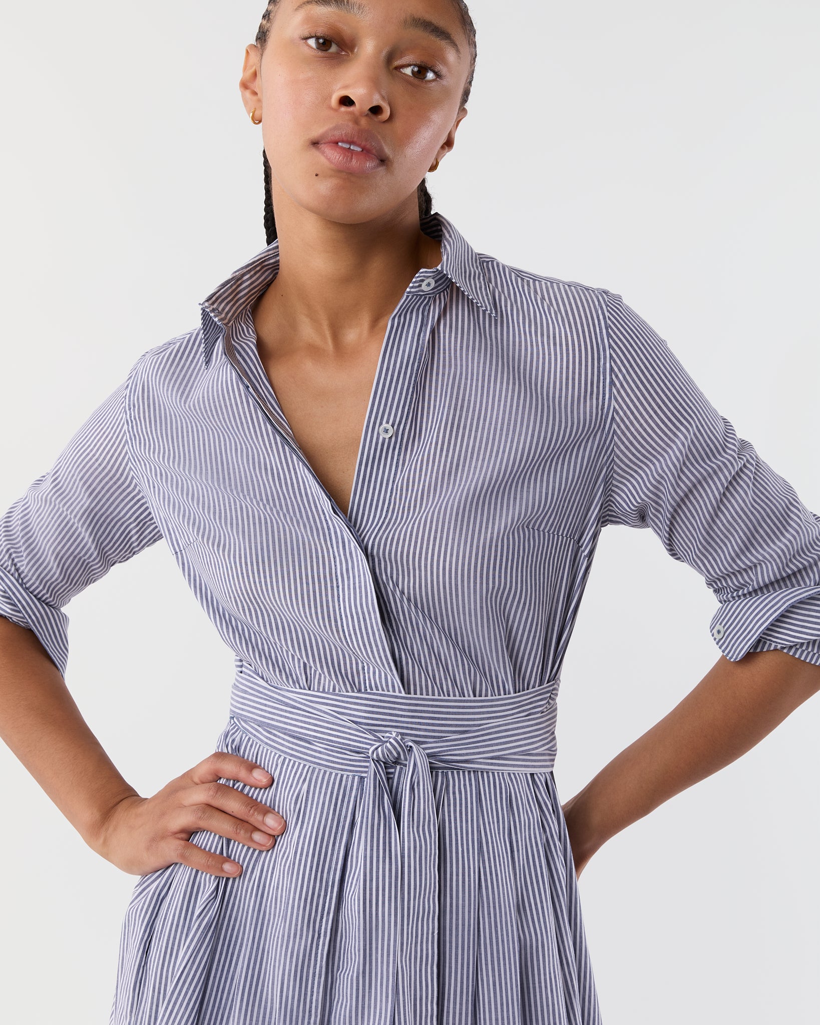 Ingrid Dress in Navy/White Bengal Stripe Cotton Lawn
