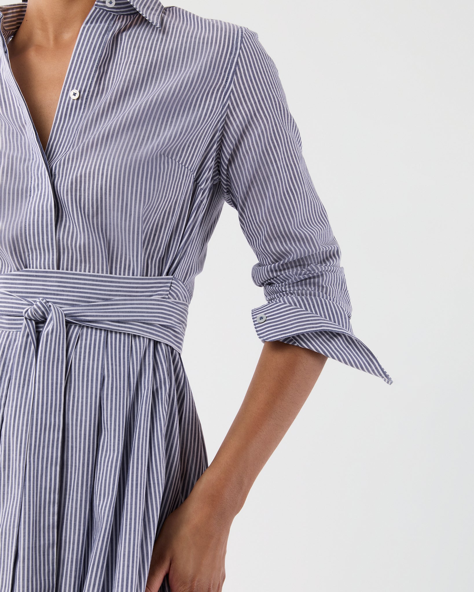 Ingrid Dress in Navy/White Bengal Stripe Cotton Lawn
