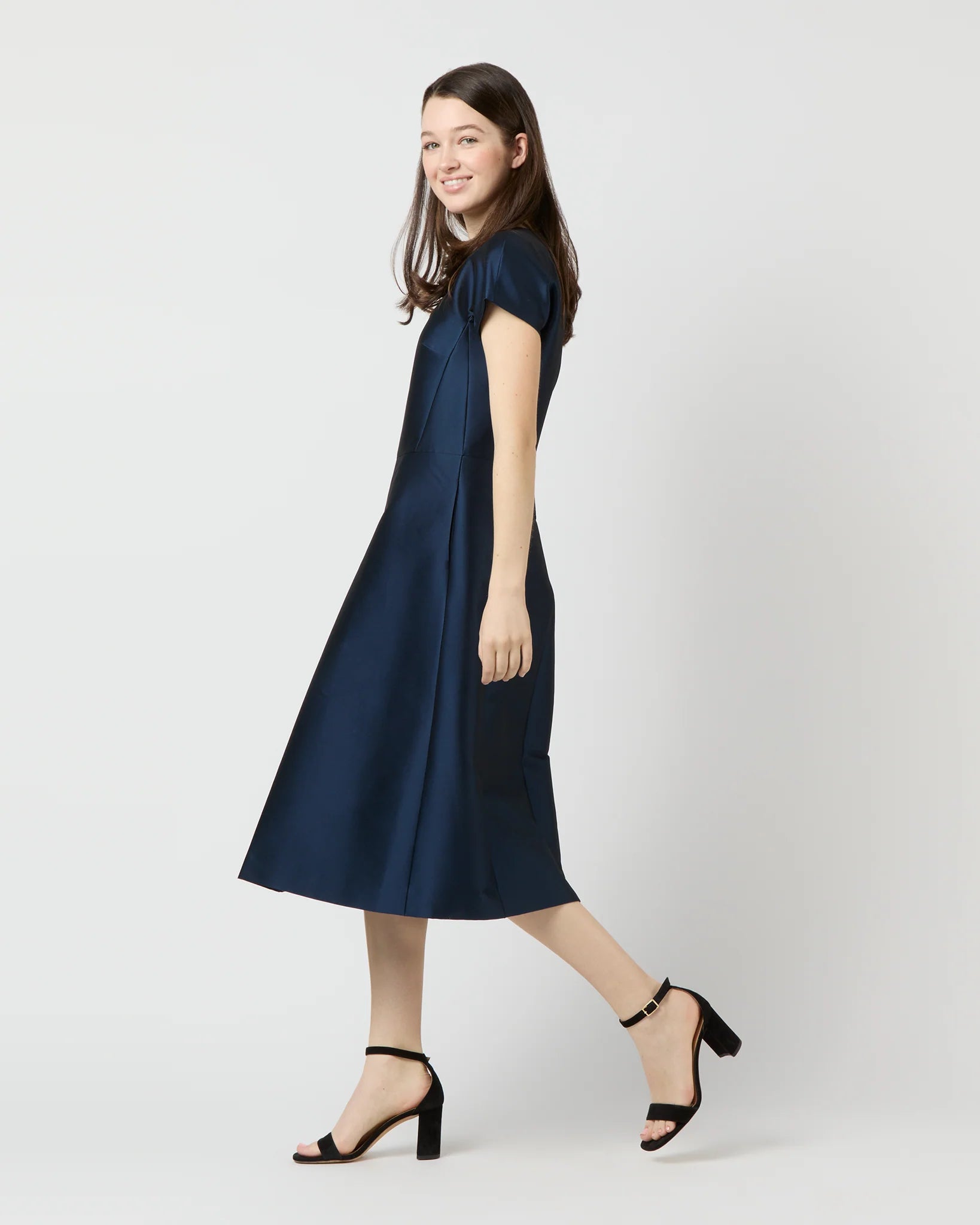 High Ankle-Wrap Block Heel in Black Suede