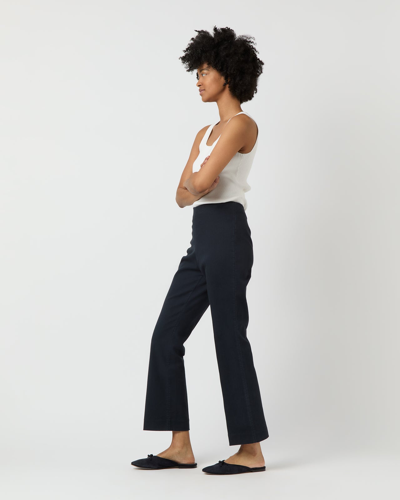 Fayette Flare Cropped Pant in Navy Stretch Twill