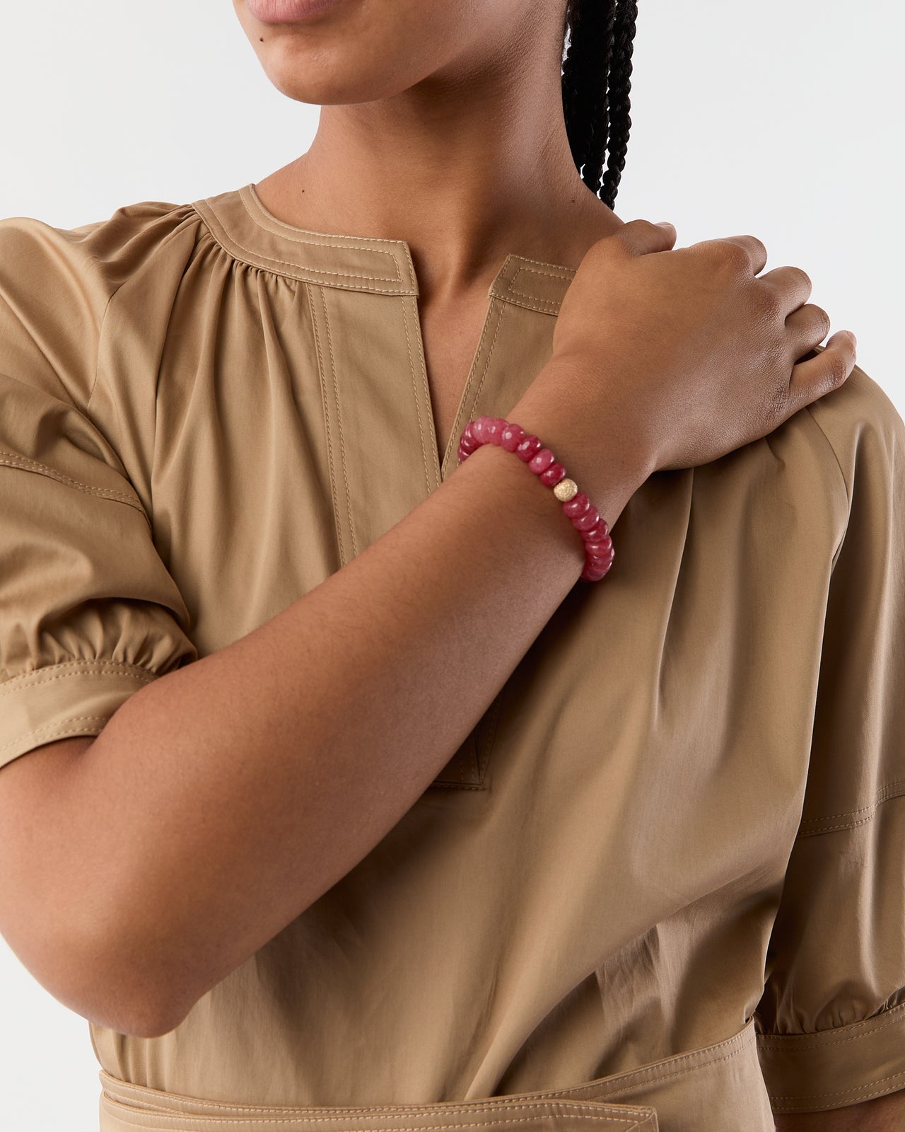 Semi Precious Beaded Bracelet in Raspberry Monochrome