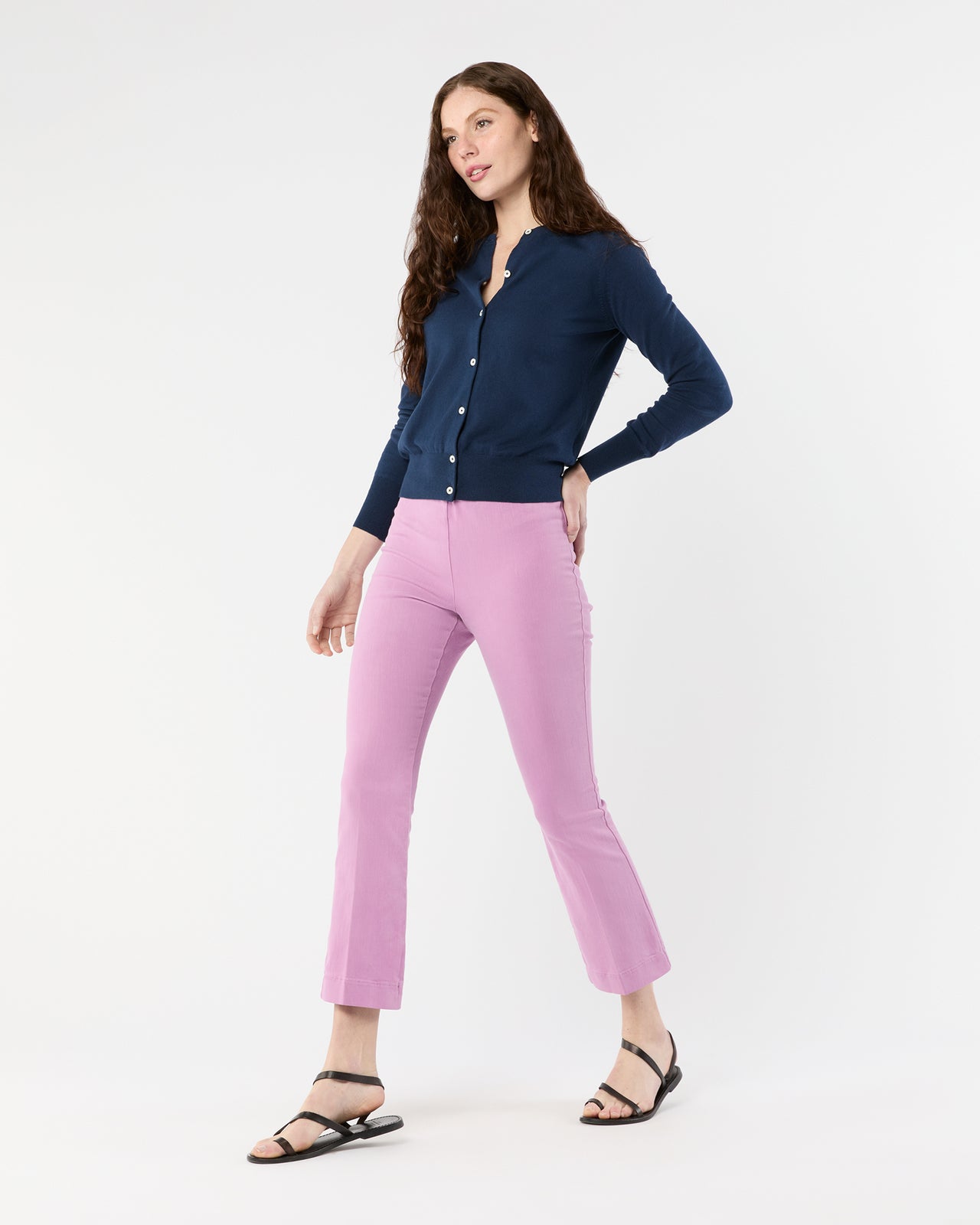 Faye Flare Cropped Pant in Orchid Stretch Twill