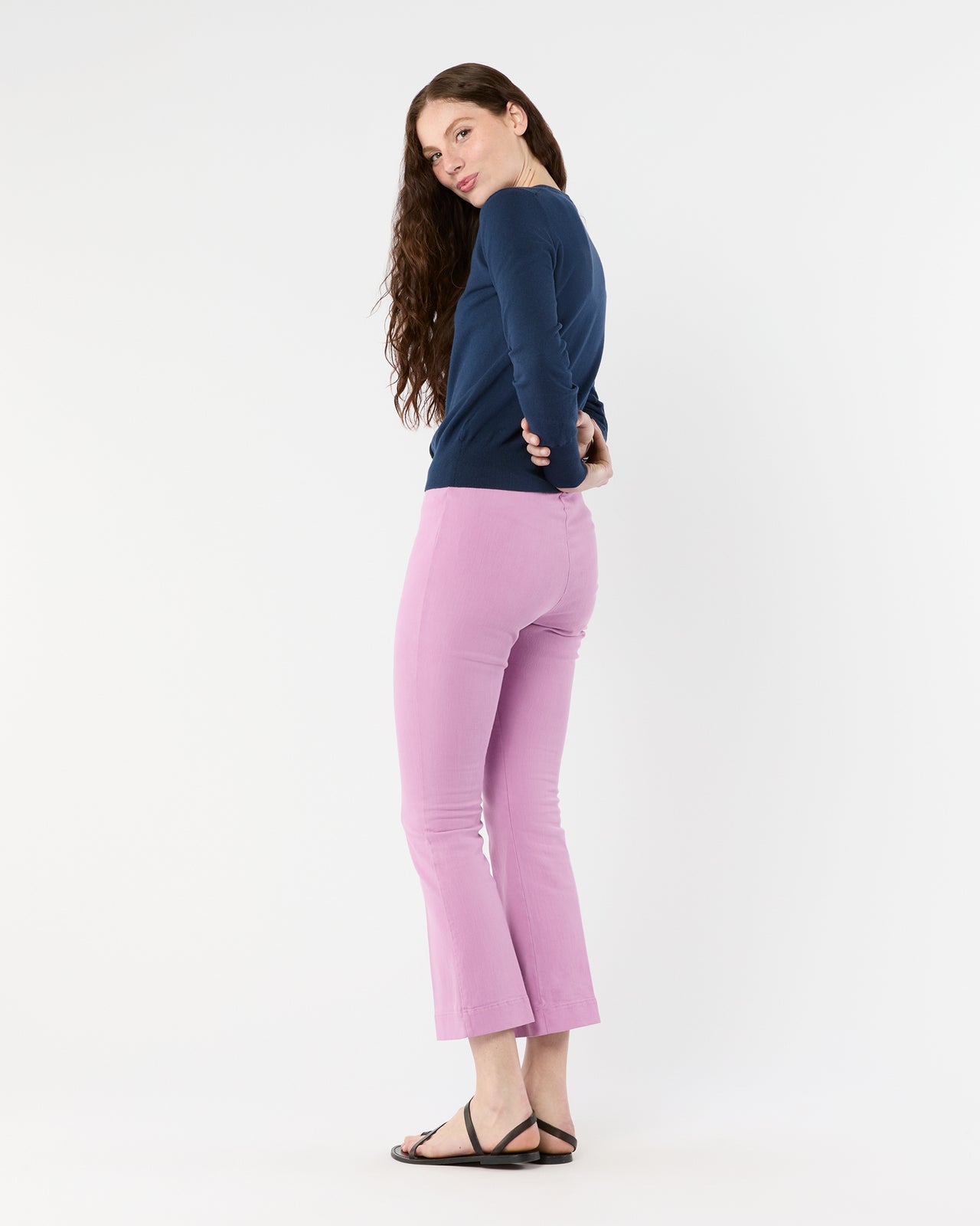 Faye Flare Cropped Pant in Orchid Stretch Twill