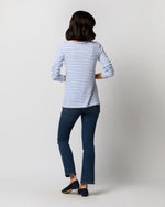 Load image into Gallery viewer, Long-Sleeved Boatneck Tee in White/Blue Stripe Jersey
