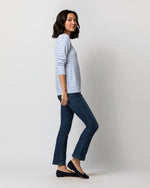 Load image into Gallery viewer, Long-Sleeved Boatneck Tee in White/Blue Stripe Jersey
