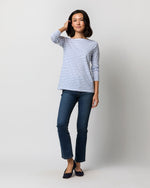 Load image into Gallery viewer, Long-Sleeved Boatneck Tee in White/Blue Stripe Jersey
