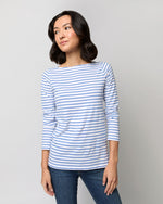 Load image into Gallery viewer, Long-Sleeved Boatneck Tee in White/Blue Stripe Jersey
