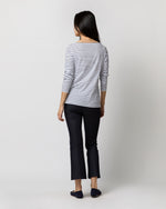 Load image into Gallery viewer, Long-Sleeved Boatneck Tee in White/Heather Navy Stripe Jersey
