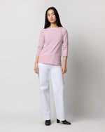 Load image into Gallery viewer, Long-Sleeved Boatneck Tee in White/Red Stripe Jersey
