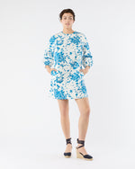Load image into Gallery viewer, Francine Dress in White/Blue Floral Printed Faille
