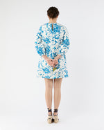 Load image into Gallery viewer, Francine Dress in White/Blue Floral Printed Faille
