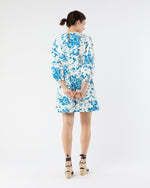 Load image into Gallery viewer, Francine Dress in White/Blue Floral Printed Faille
