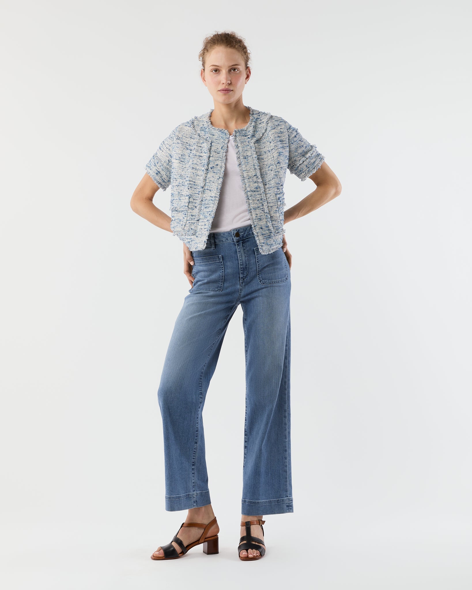 Short-Sleeved Chelsea Jacket in Blue Summer Tweed