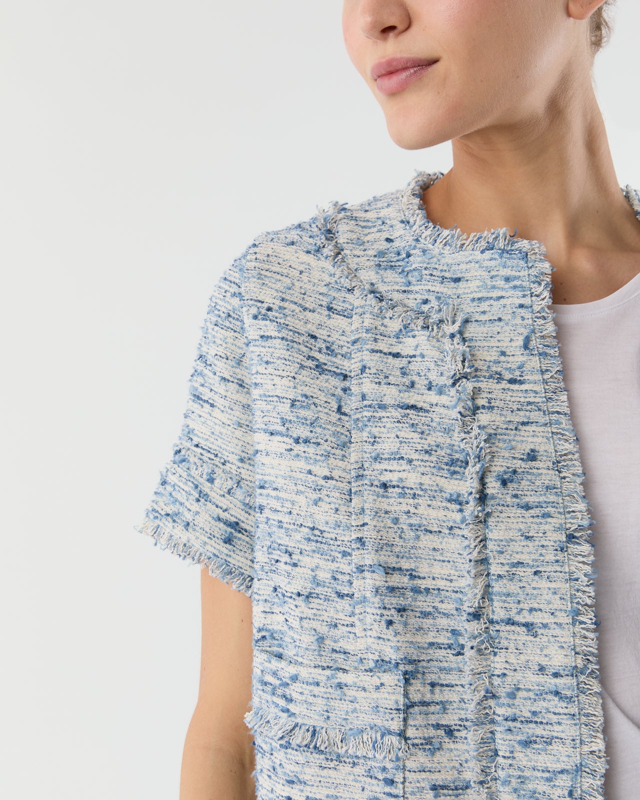 Short-Sleeved Chelsea Jacket in Blue Summer Tweed