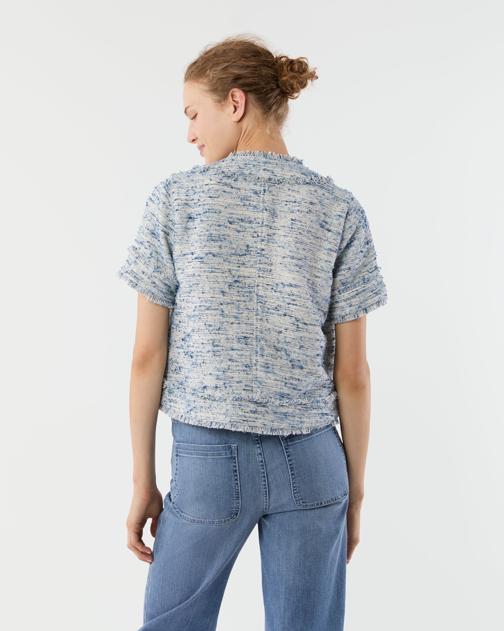 Short-Sleeved Chelsea Jacket in Blue Summer Tweed