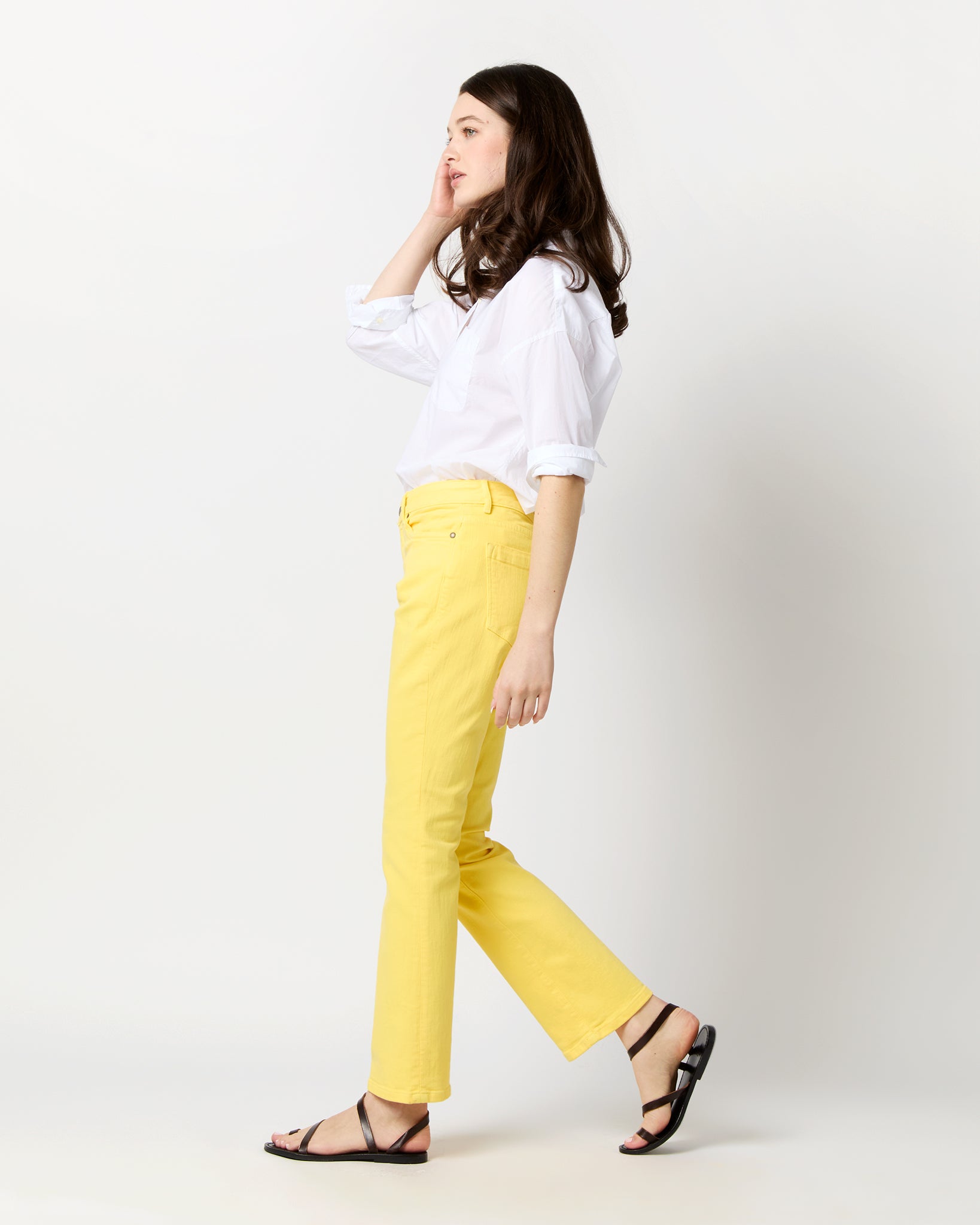 Flare Cropped 5-Pocket Jean in Lemon Zest Stretch Denim