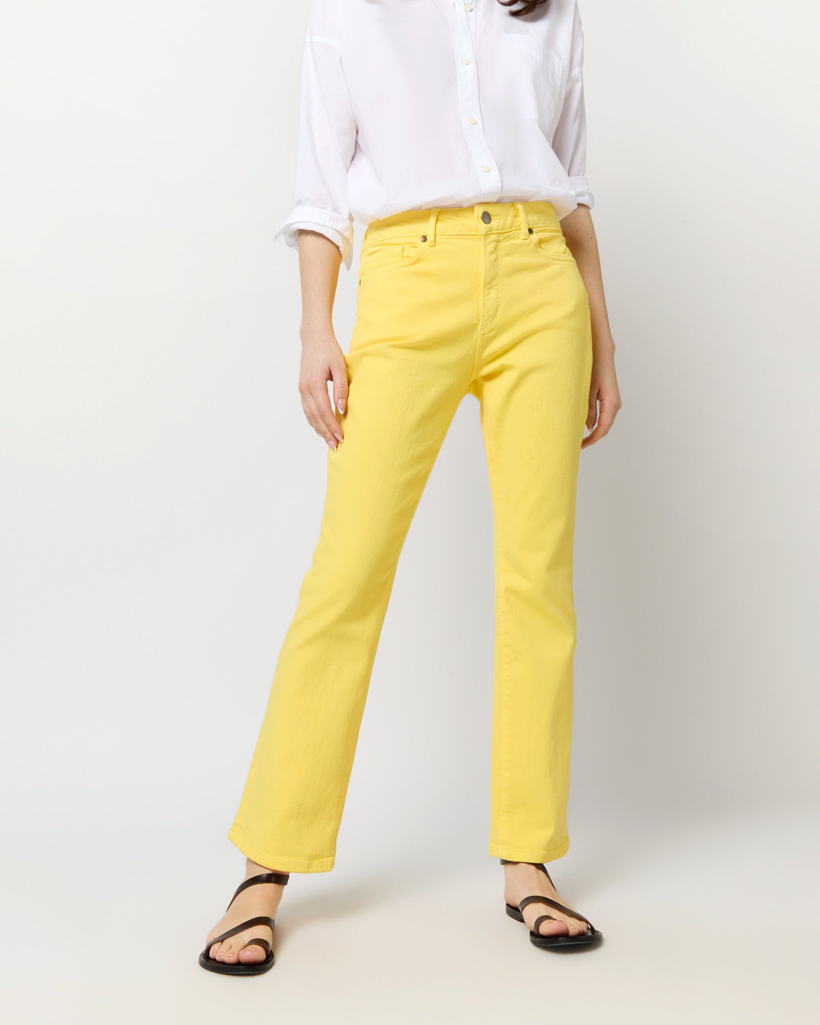 Flare Cropped 5-Pocket Jean in Lemon Zest Stretch Denim