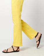 Load image into Gallery viewer, Flare Cropped 5-Pocket Jean in Lemon Zest Stretch Denim
