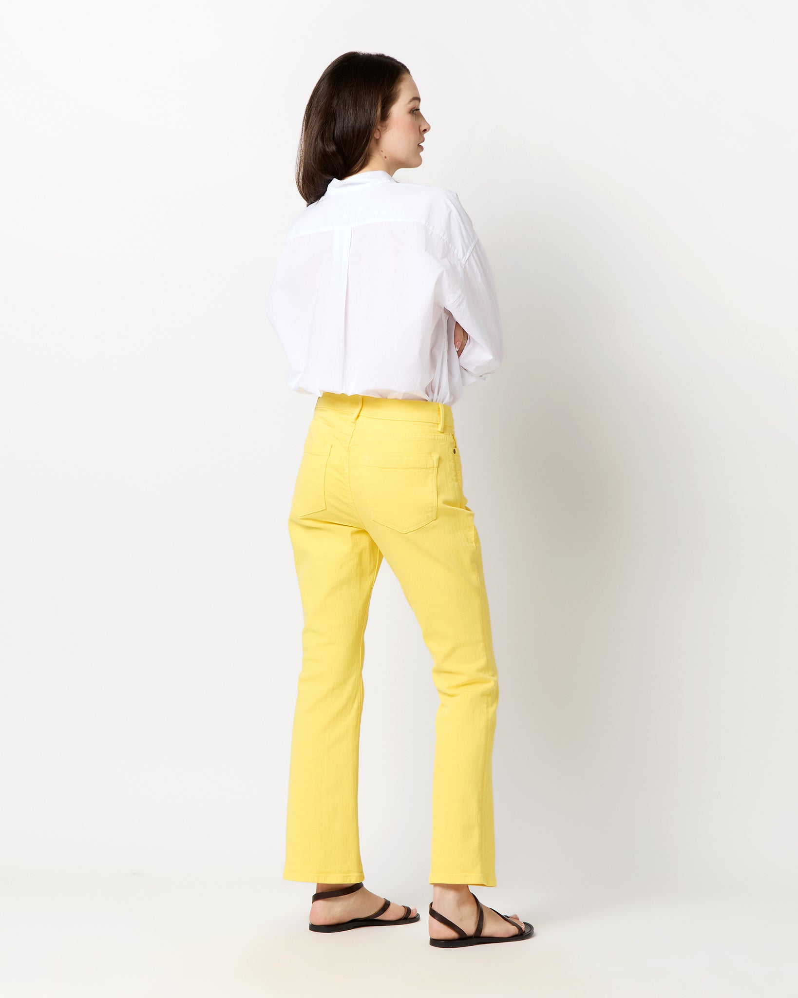 Flare Cropped 5-Pocket Jean in Lemon Zest Stretch Denim