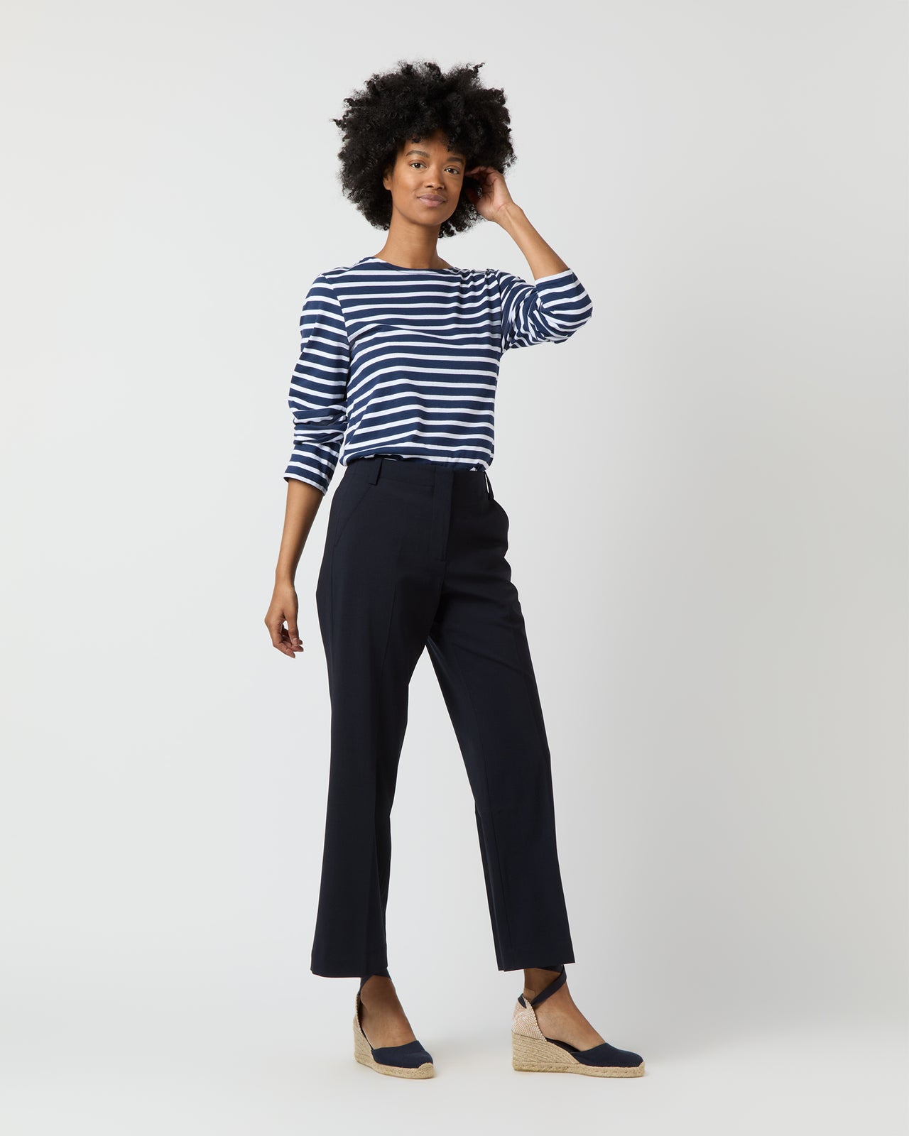 Frankie Cropped Pant in Navy Bi-Stretch Tropical Wool