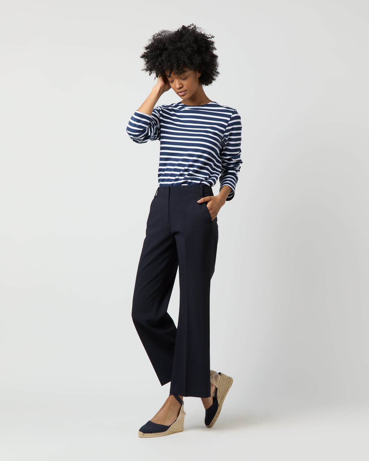 Frankie Cropped Pant in Navy Bi-Stretch Tropical Wool