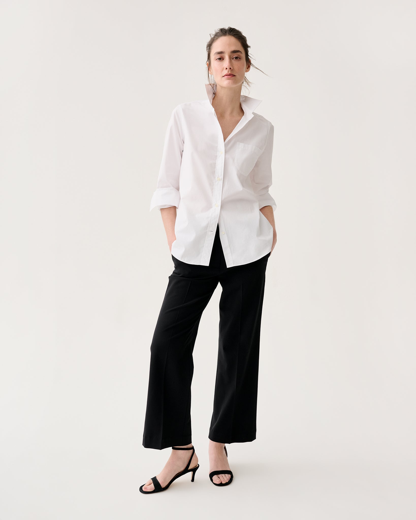 Frankie Cropped Pant in Black Bi-Stretch Tropical Wool | Shop Ann