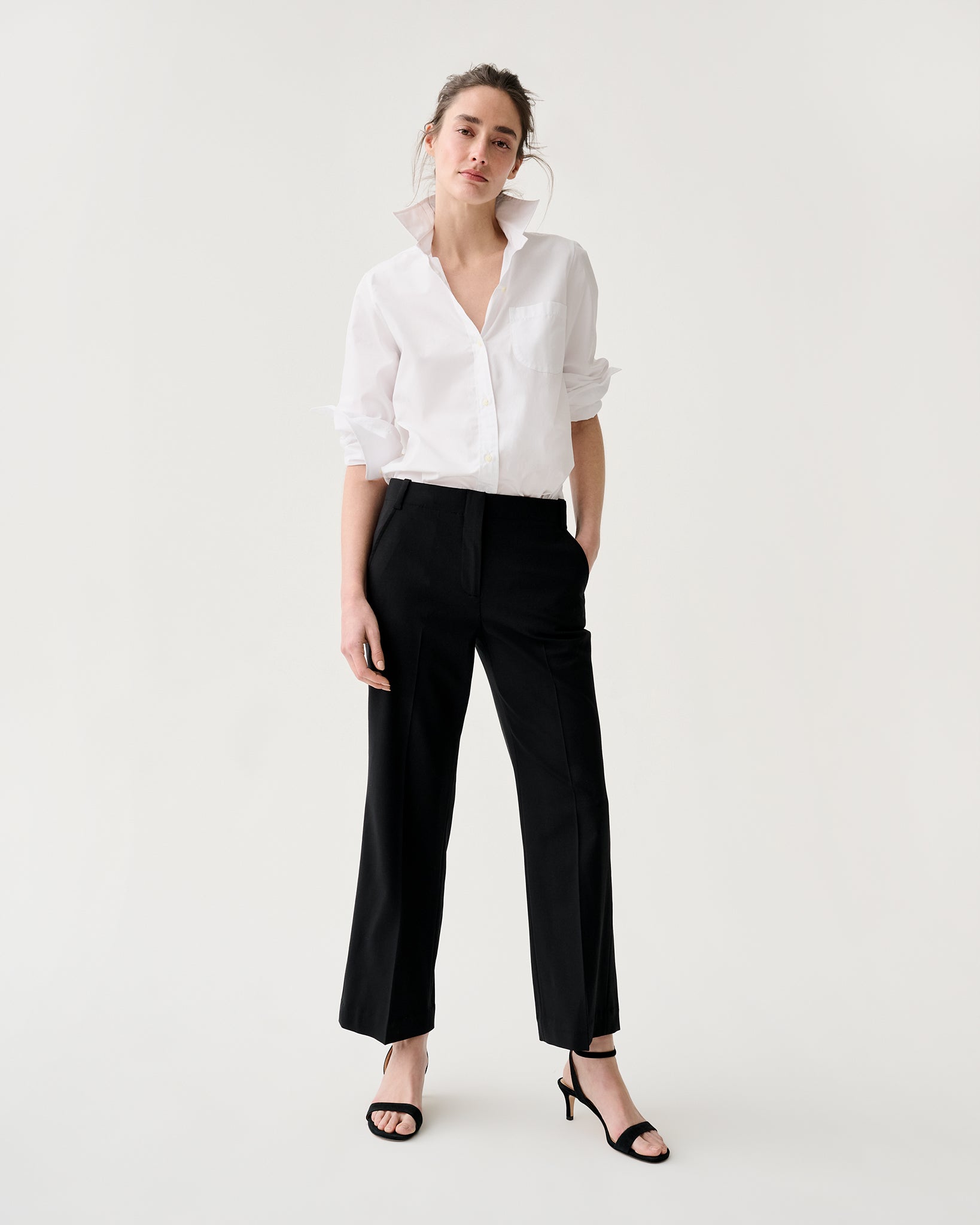 Frankie Cropped Pant in Black Bi-Stretch Tropical Wool | Shop Ann