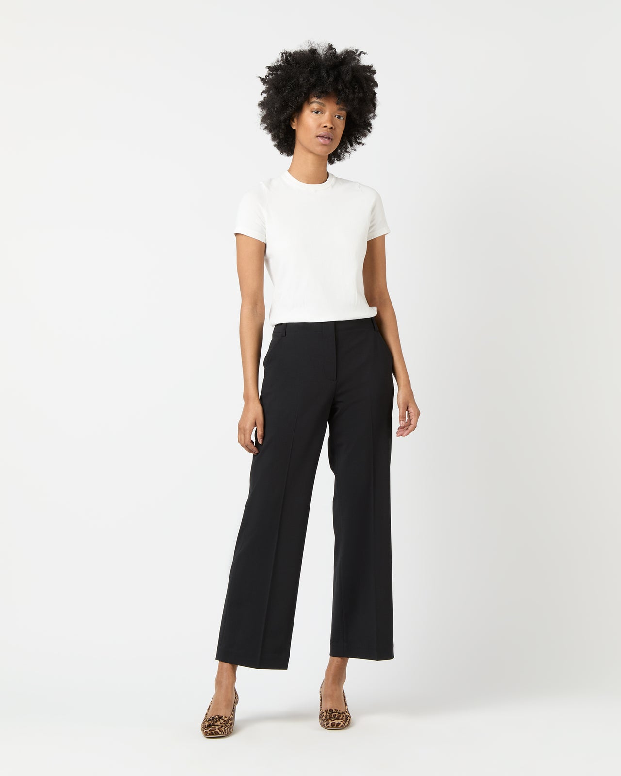 Frankie Cropped Pant in Black Bi-Stretch Tropical Wool