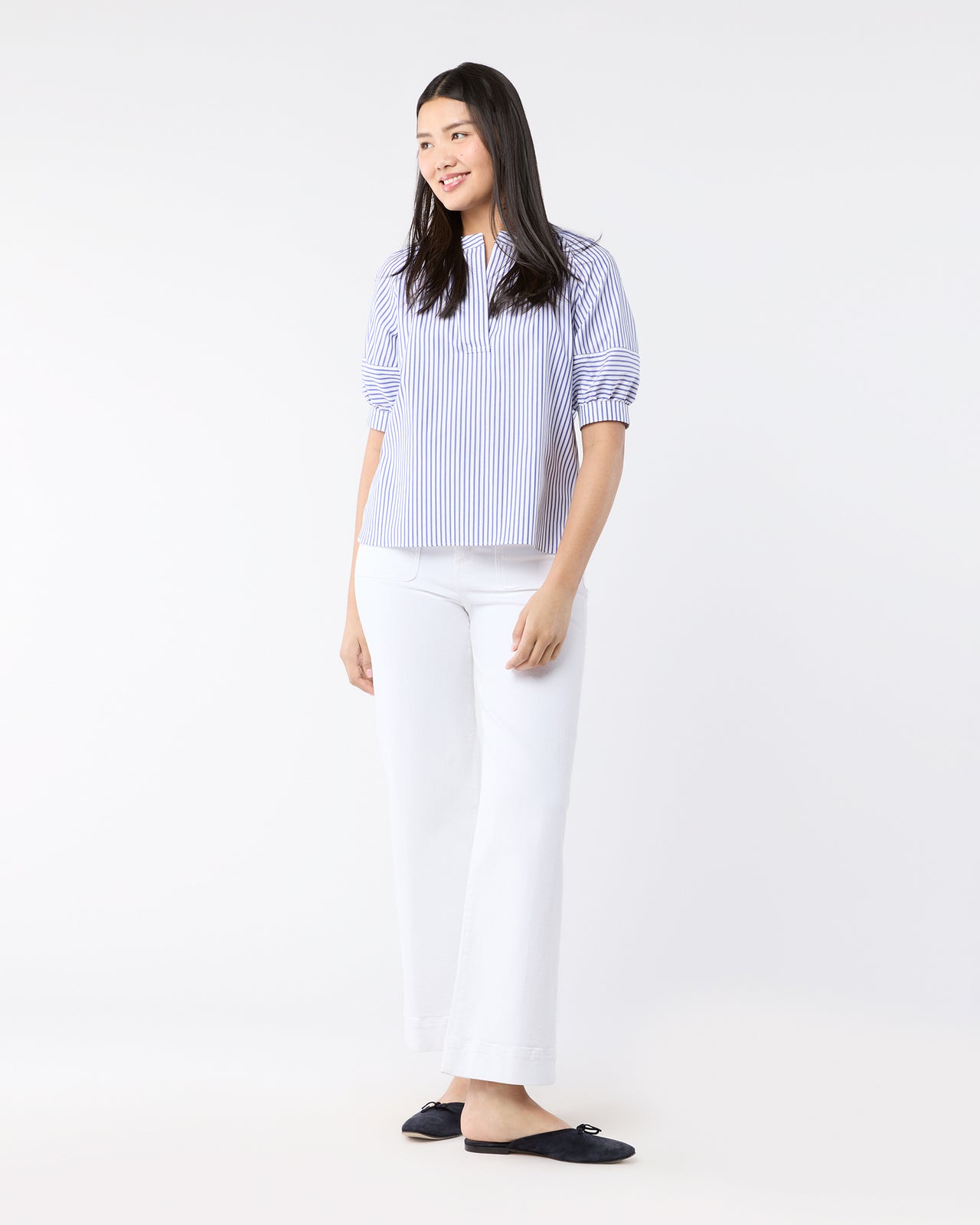 Selina Top in Blue/White Stripe Pinpoint