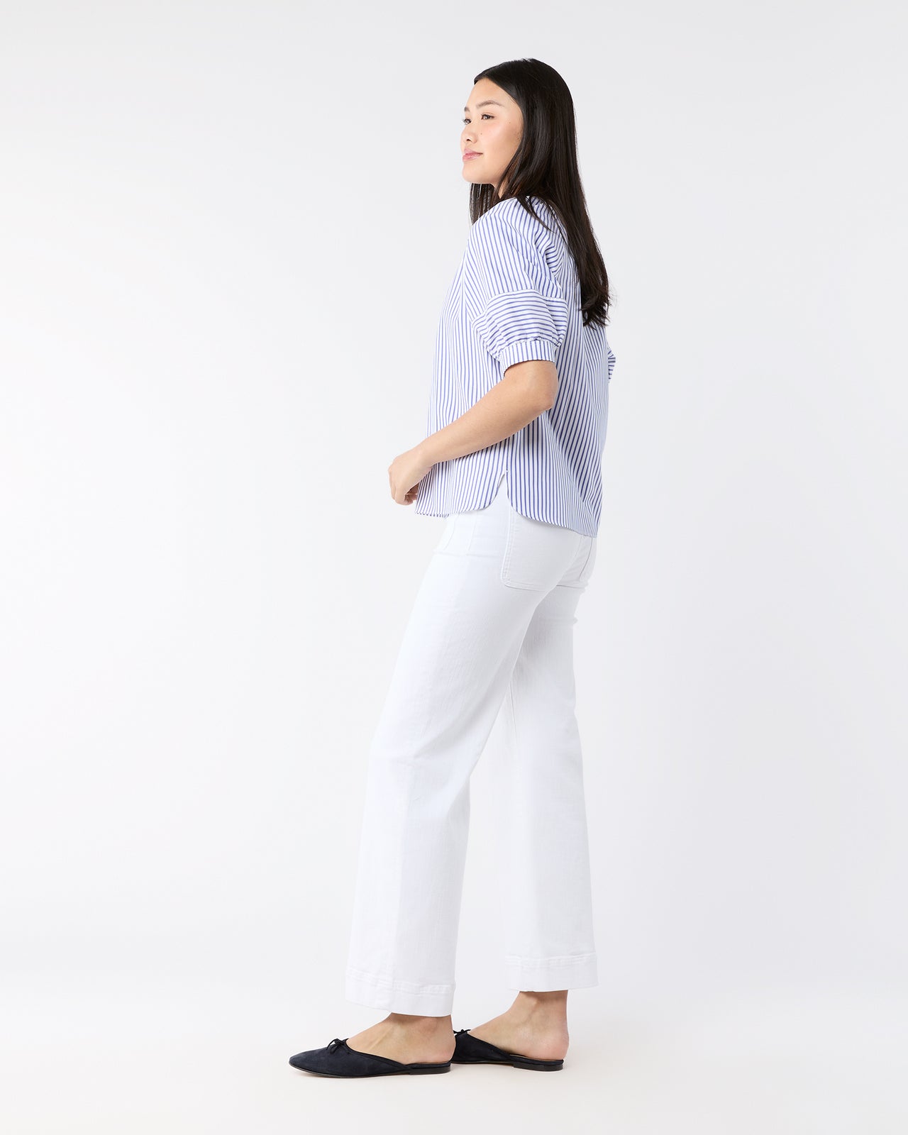 Selina Top in Blue/White Stripe Pinpoint