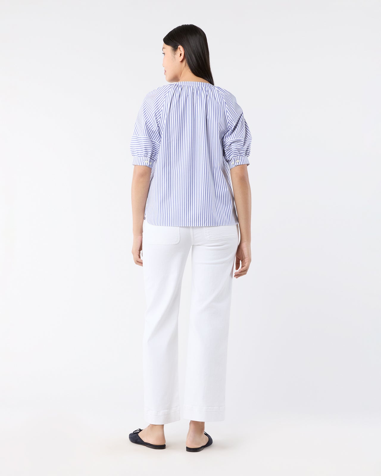 Selina Top in Blue/White Stripe Pinpoint