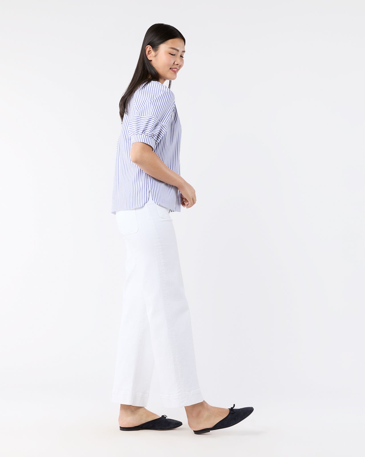 Selina Top in Blue/White Stripe Pinpoint