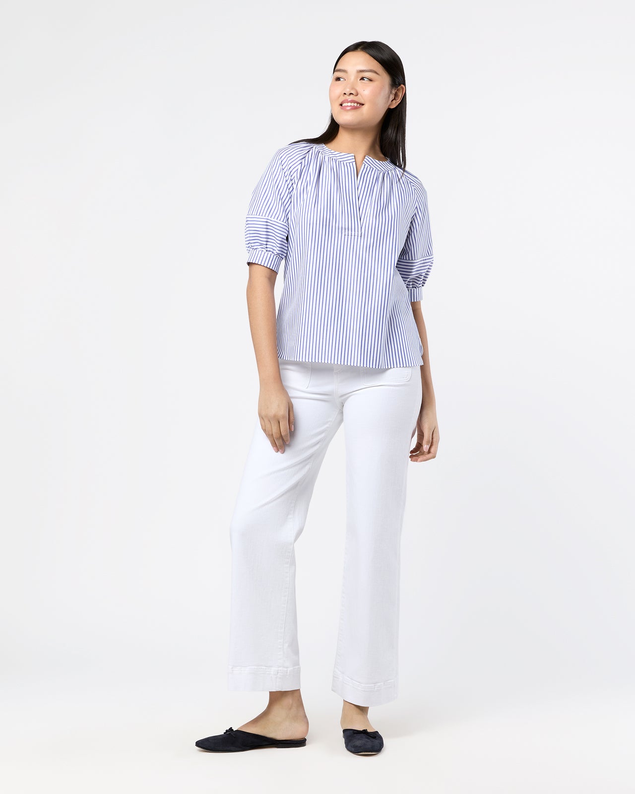 Selina Top in Blue/White Stripe Pinpoint