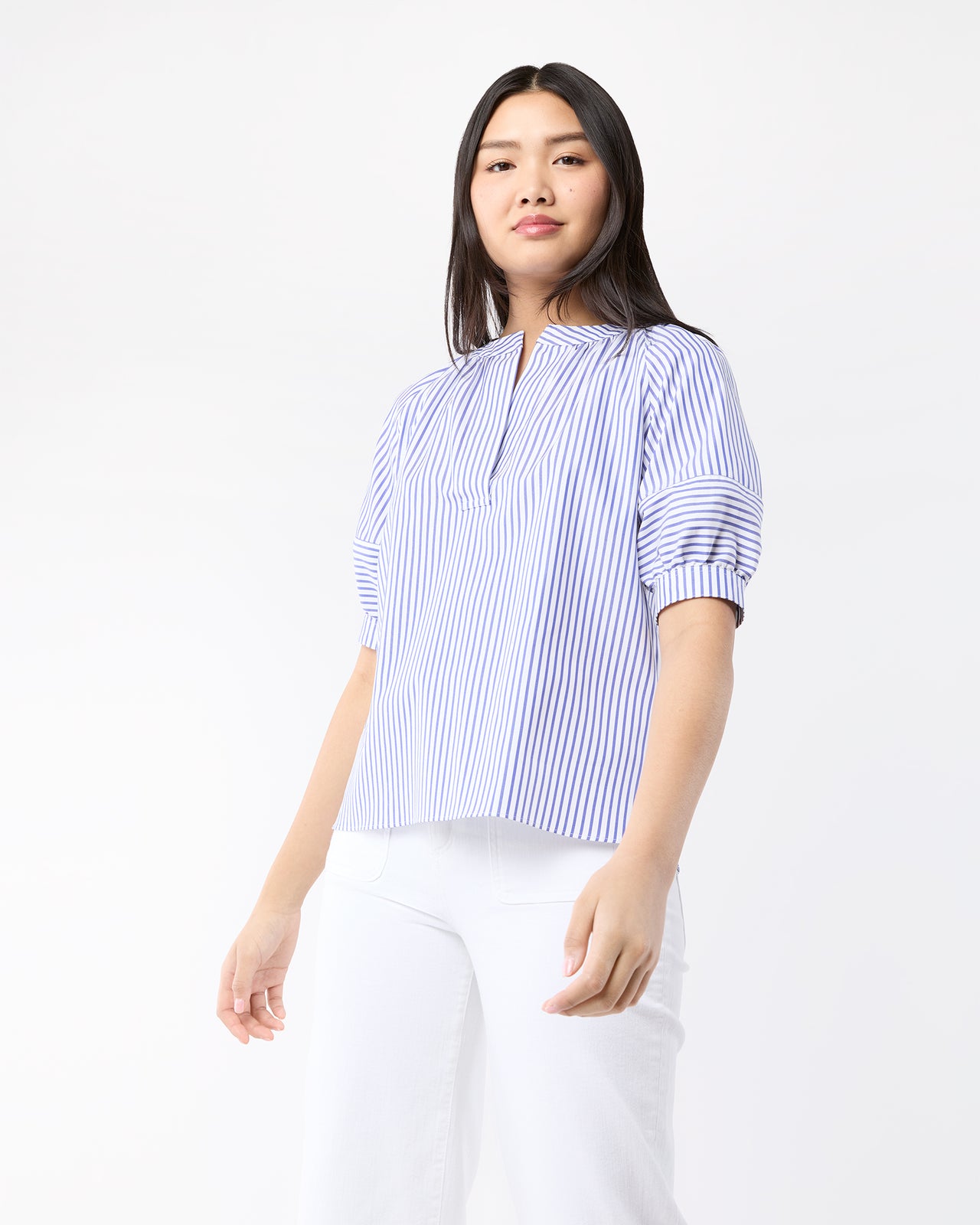 Selina Top in Blue/White Stripe Pinpoint