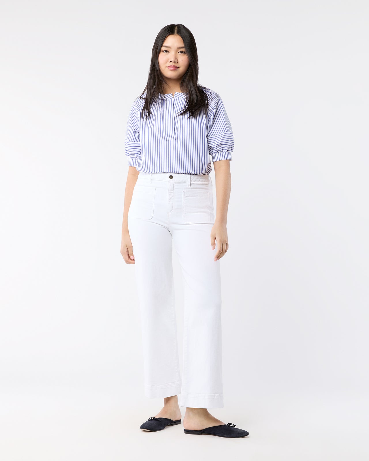 Selina Top in Blue/White Stripe Pinpoint