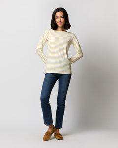 Long-Sleeved Boatneck Tee in White/Bright Yellow Stripe Jersey