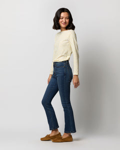 Long-Sleeved Boatneck Tee in White/Bright Yellow Stripe Jersey